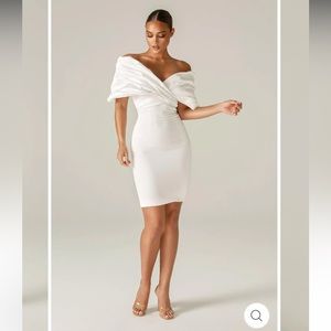 White Puff Sleeve Off Should Rehearsal Dinner Dress